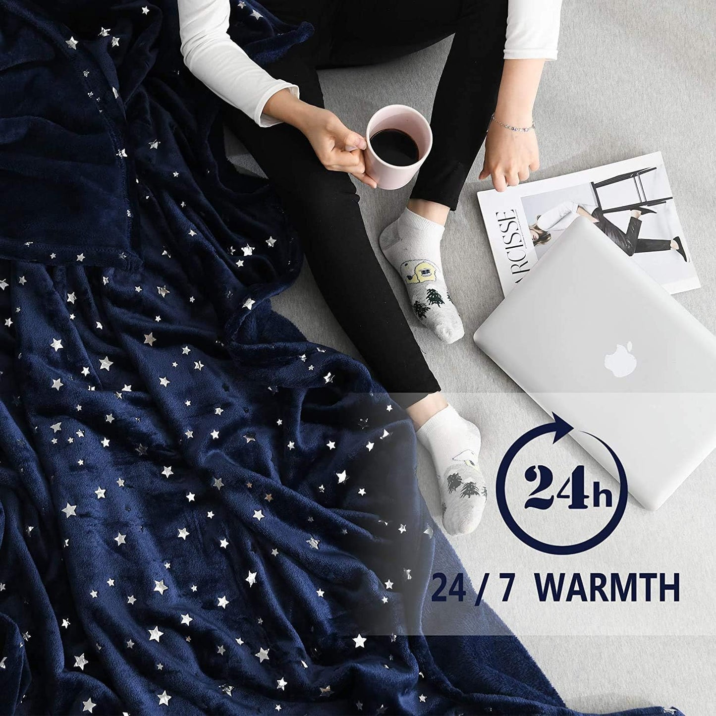 NANPIPER Throw Blanket, Ultra Soft Thick Microplush Bed Blanket, All Season Premium Fluffy Microfiber Fleece Throw for Sofa Couch (Throw Size 90"x90", Navy Blue)
