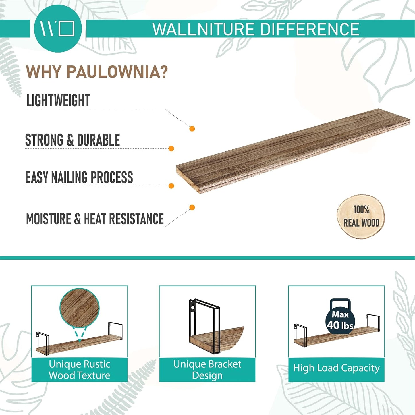 Wallniture Avila 24" Floating Shelves for Wall, Kitchen Organization & Office Shelves, Bookshelf for Living Room Decor, Laundry Room Shelf, Set of 5, Burnt Finish