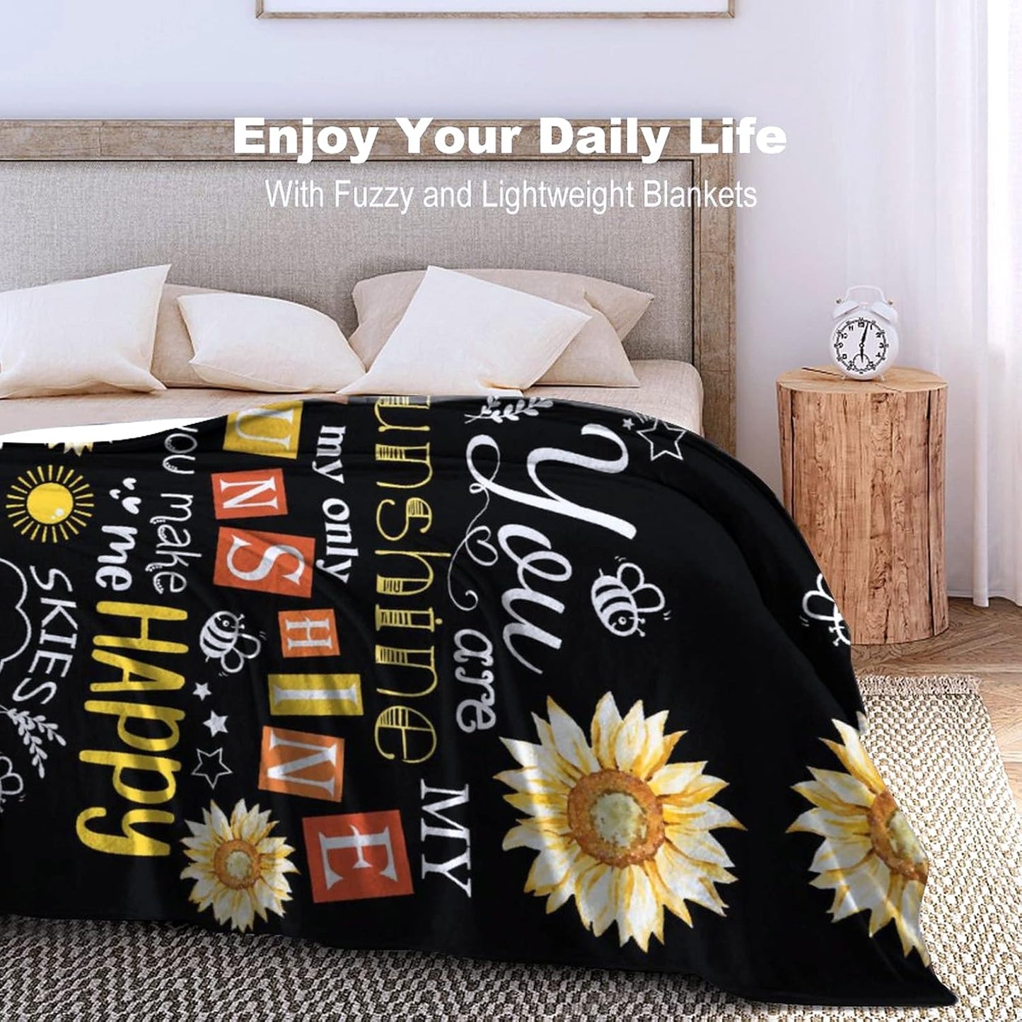 Sunflower Blanket You are My Sunshine Throw Blanket Cozy Soft Flannel Lightweight Blanket Gifts for Adults Kids All Season 60"x50"