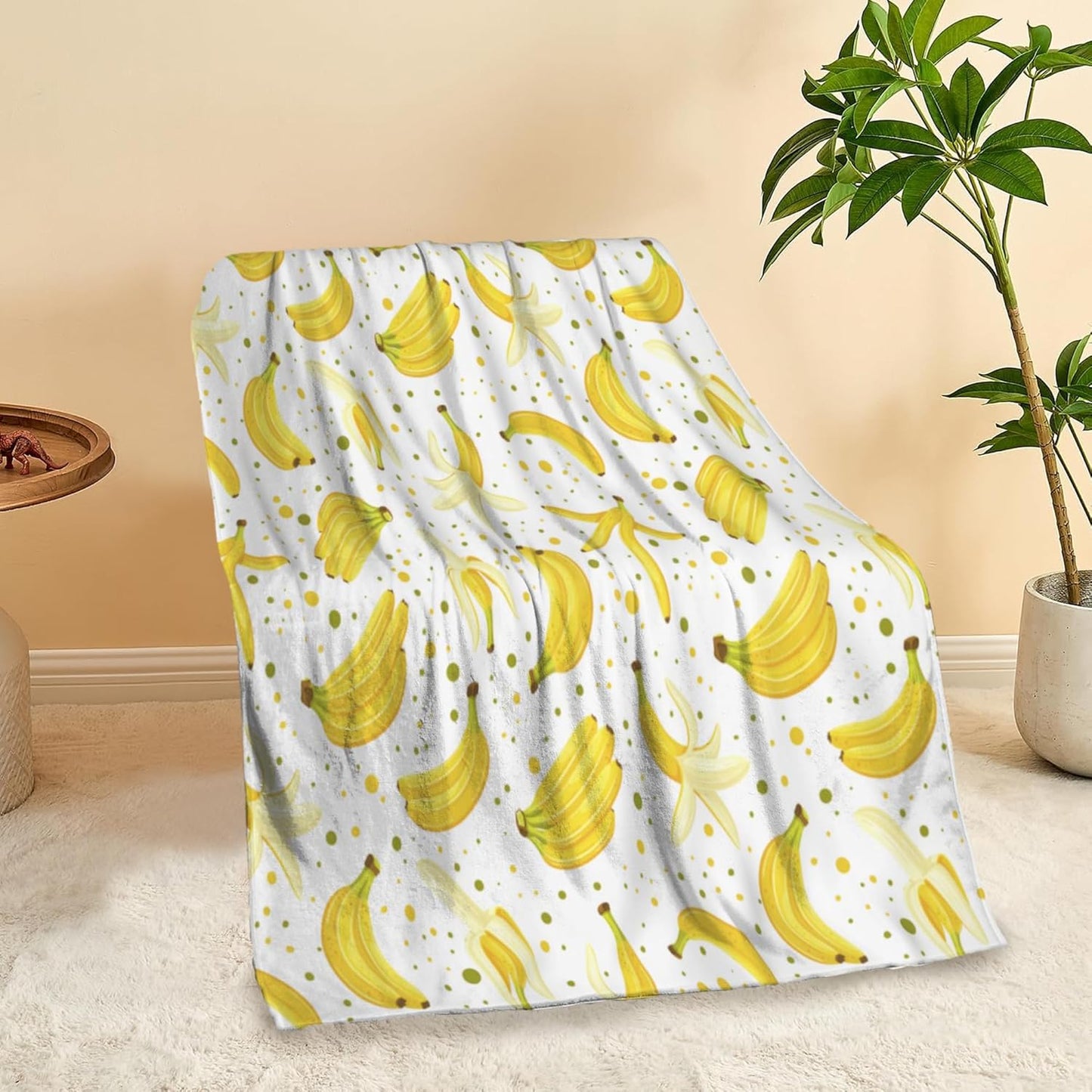 Cute Banana Throw Blanket Soft Warm Cozy Lightweight Flannel Blanket for Bedding Sofa Travel 50"X60"