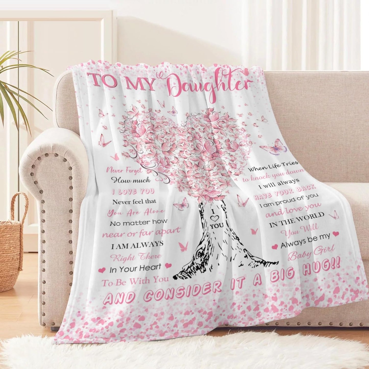 Daughter Gifts from Mom Dad, Birthday Gifts for Daughter, Unique Fun Pink Tree Girl Throw Blanket Gift for Graduation Christmas Quinceanera, Super Soft Warm Comfy Plush Flannel Fleece Blanket 60"x50"