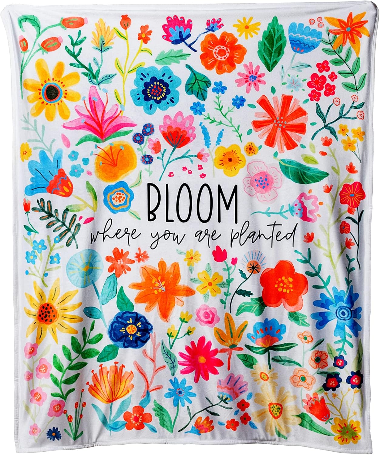 Sherpa Flannel Throw Blanket 50 x 60 - Beautiful Floral Design with Motivational Message - Soft, Comfy, Warm, Durable 100% Polyester for Couch, Bed, Chair