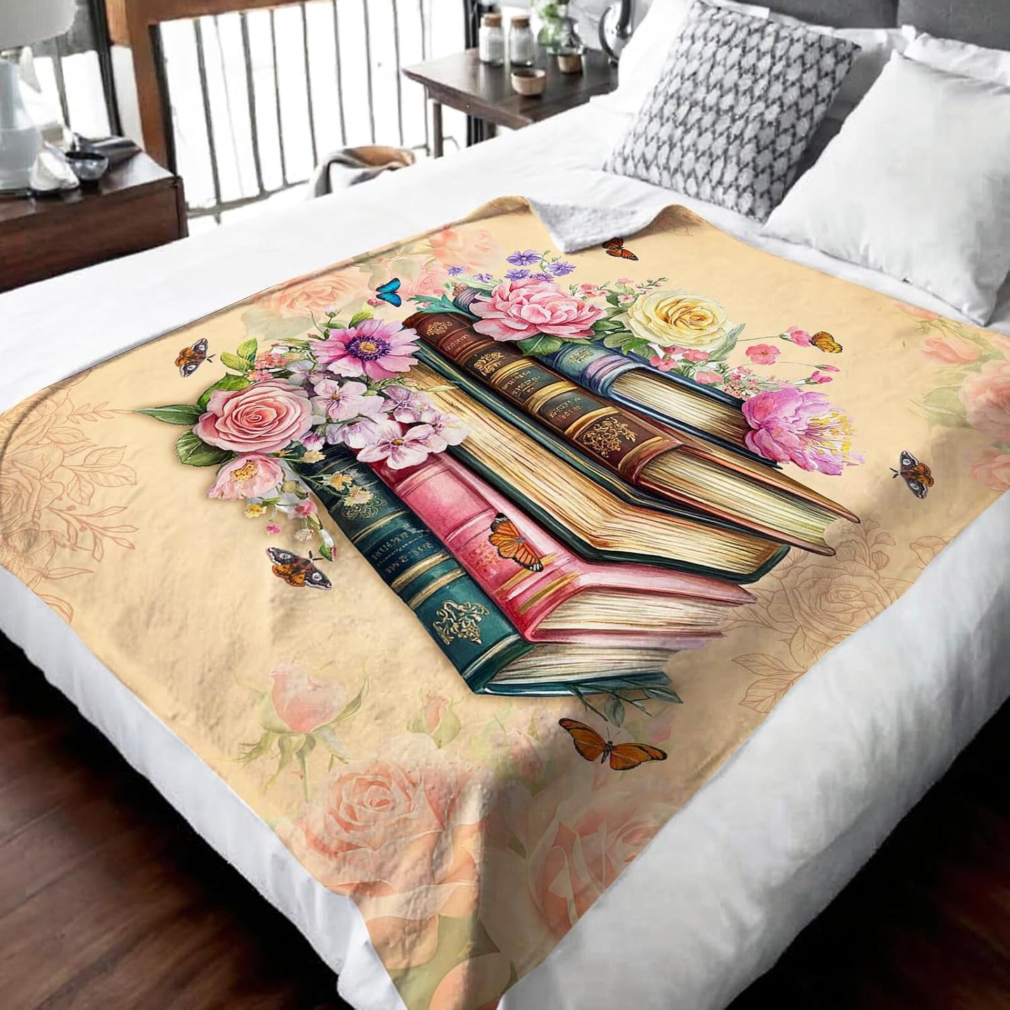 Girls Book Blanket for Daughter Mom, Floral Throw Blankets 40x50 Inches Lightweight Soft Cozy Reading Throw for Sofa Couch Bed Home Decor