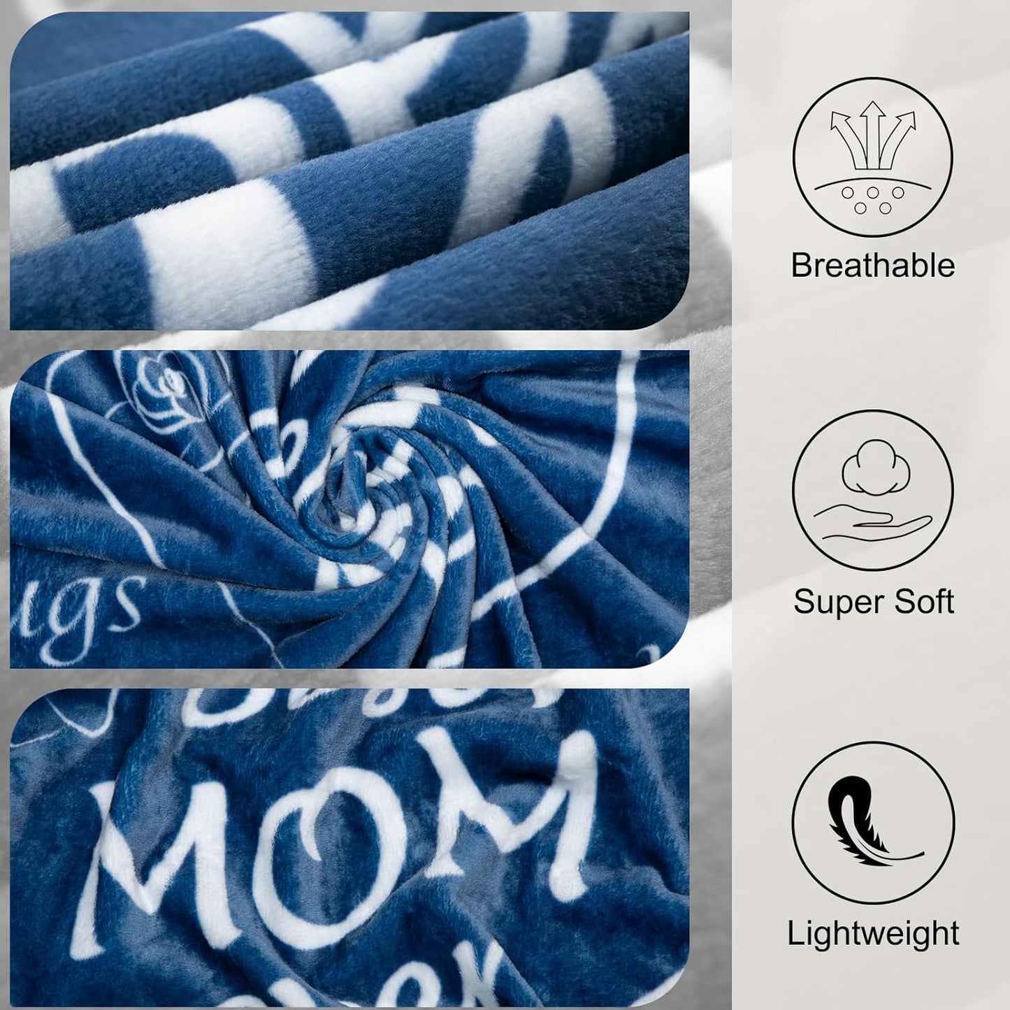 BESTSWEETIE Mother's Day Blanket - Daughter & Son Gifts - Best Mom Ever - Fuzzy Throw Blanket for Mom, Wife, Friend - 50"x 60" Navy