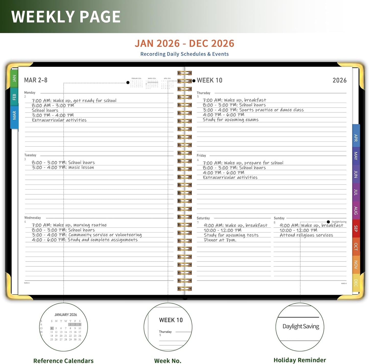 Planner -2026, Hardcover Weekly & Monthly Calendar Planner, January 2026 - December 2026, 8.5" x 11", Daily Agenda Book with Colorful Tabs, College Organizer Notebook, School & Work Supplies for Student Teacher Classroom