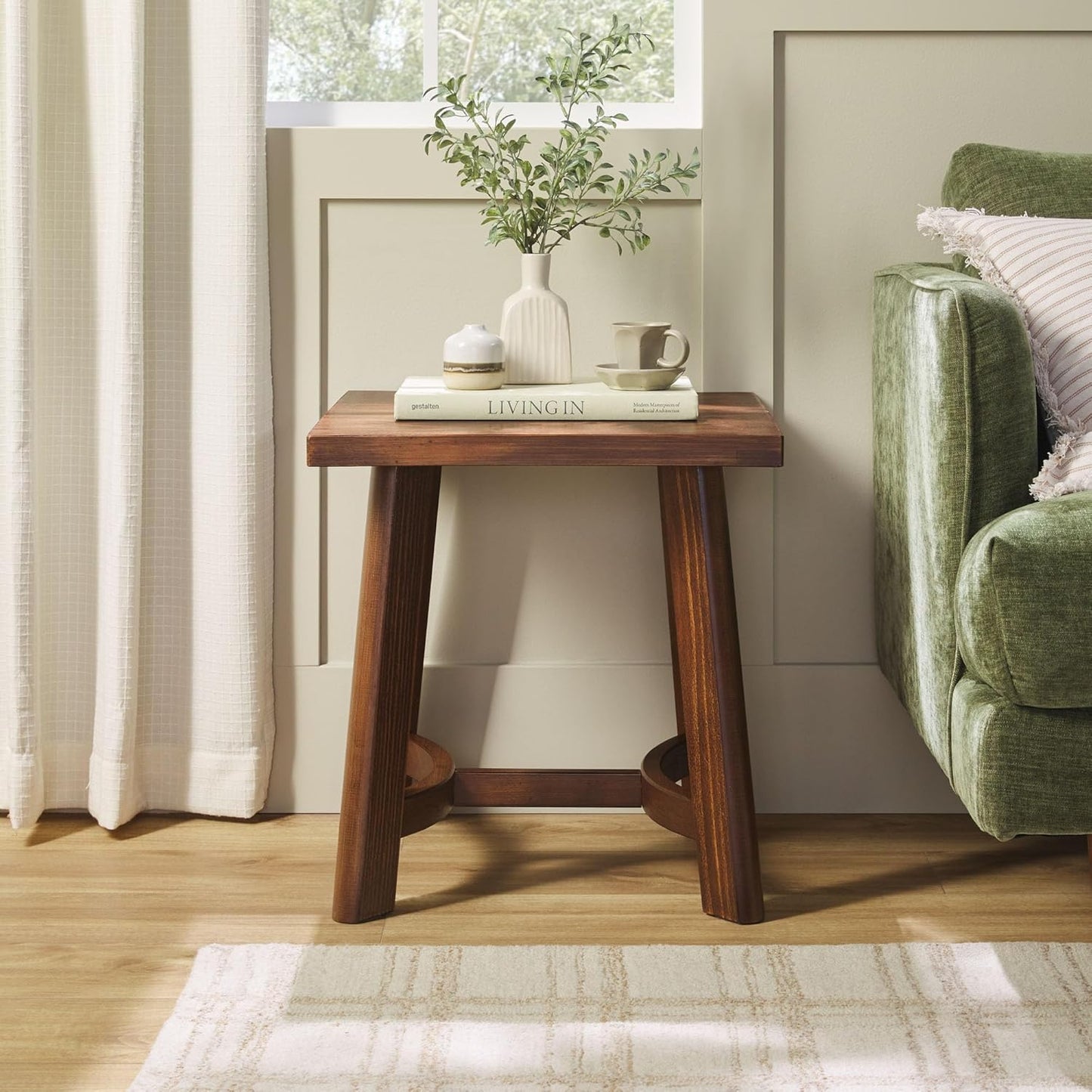 Walker Edison Colt Modern Farmhouse Solid Wood Square Side Table, 18 Inch, Medium Brown