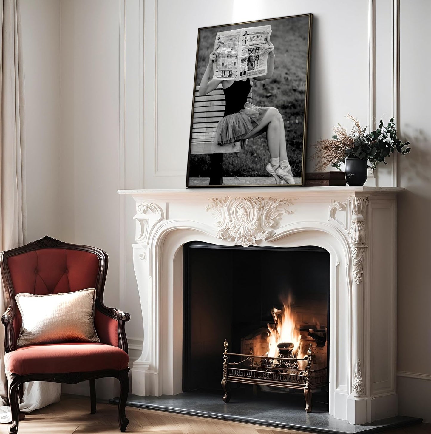 Poster Master Ballet Dancer Reading Newspaper Poster - Ballerina Print - Dance Art - Black and White Illustration - Photography Print - Chic Girl's Bedroom or Office Decor - 8x10 UNFRAMED Wall Decor