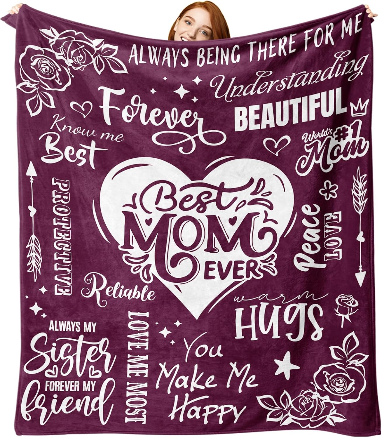 Gift for Mom from Daughter Son Flannel Throw Blanket, for Mama, Birthday Ideas, Best Mom Ever Present for Women, Love Heart Soft Bedding Sofa Blankets 50x60 in
