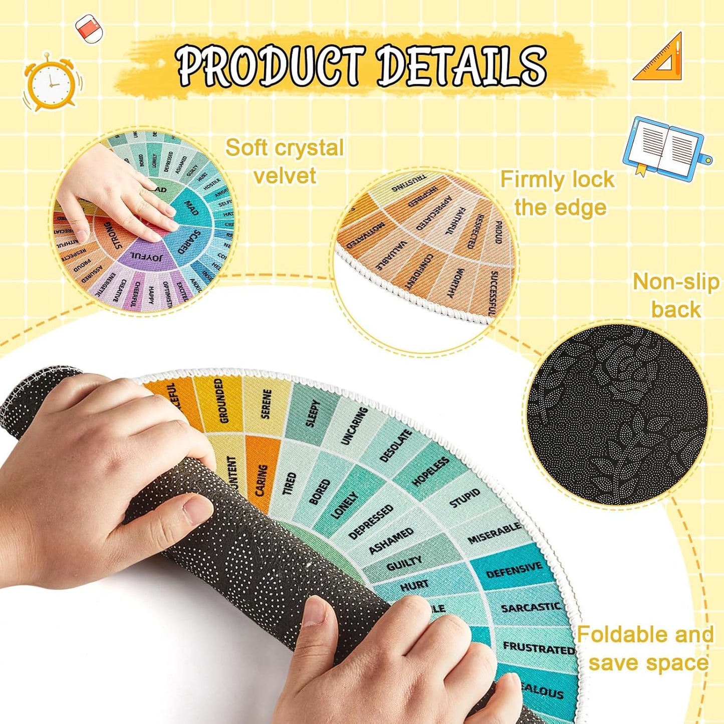 OBUSATT 12Pcs Carpet Circle Seats 15 Inch Round Classroom Rug Calming Corner Supply Non Slip Floor Cushions Mat for Back to School Mental Health Nursery Learning Playing Areas Decor(Feelings Wheel)