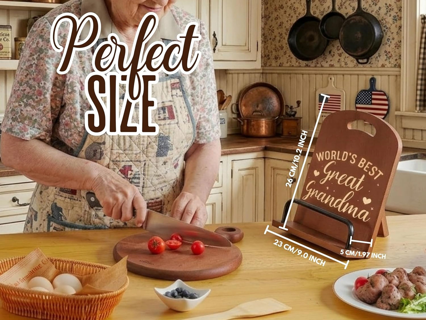 InnoBeta Great Grandma Gifts, Cookbook Stand for Kitchen Counter, Perfect Gifts for Great Grandma on Birthday, Adjustable Tablet Recipe Book Holder, Unique Vintage Kitchen Decor