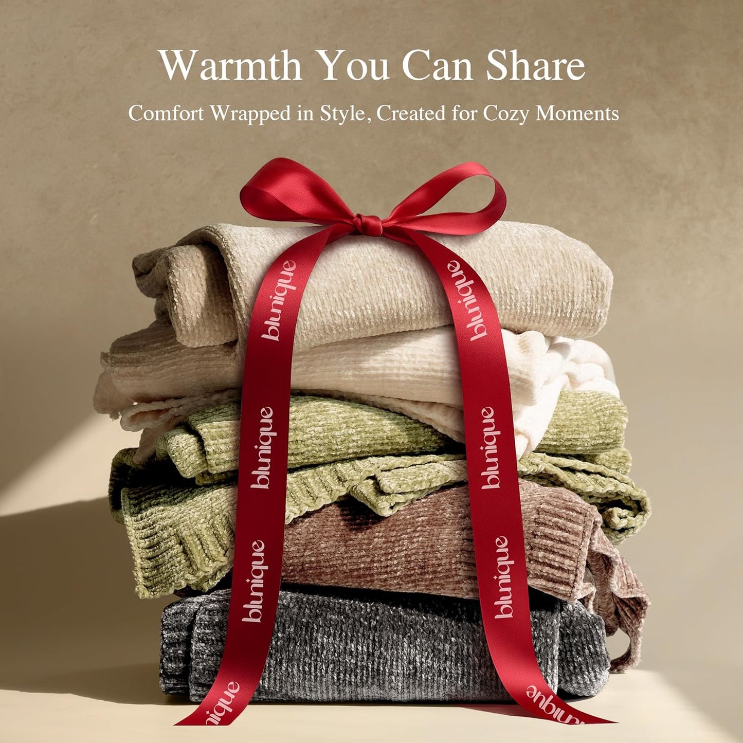 Chenille Throw Blanket for Couch, Cozy Soft Blanket Lightweight Decorative Throw for Living Room Sofa Chair, Stylish Home Decor, Ideal for Gifting, Beige 50"x60"