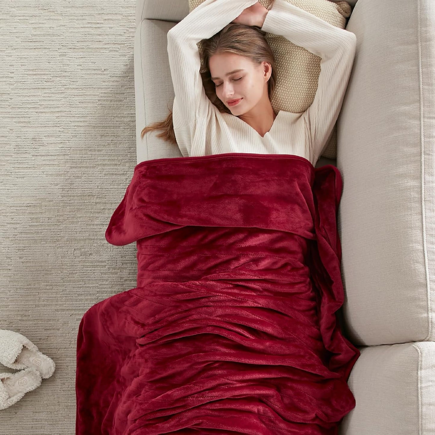 Degrees of Comfort Heated Throw Blanket 50x60'' – Soft Plush Electric Blanket with 6 Heat Settings & Auto Shut-Off, Machine Washable – Cozy Winter Gift for Bed & Couch (Burgundy Red)