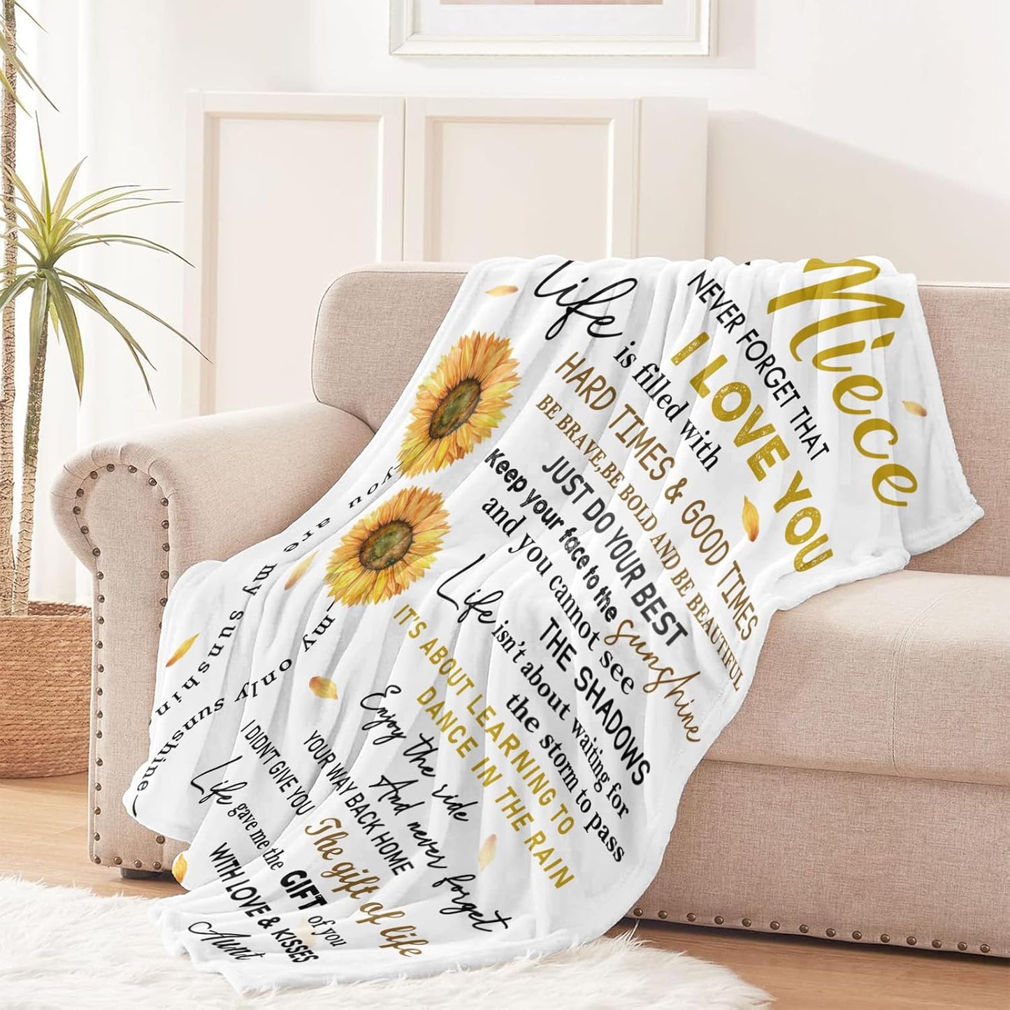 Niece Gifts from Auntie, to My Niece Soft Flannel Blanket 50"x60", Nieces Birthday Gifts for Graduation Thanksgiving Ideas, Sunflower Blanket from Aunt