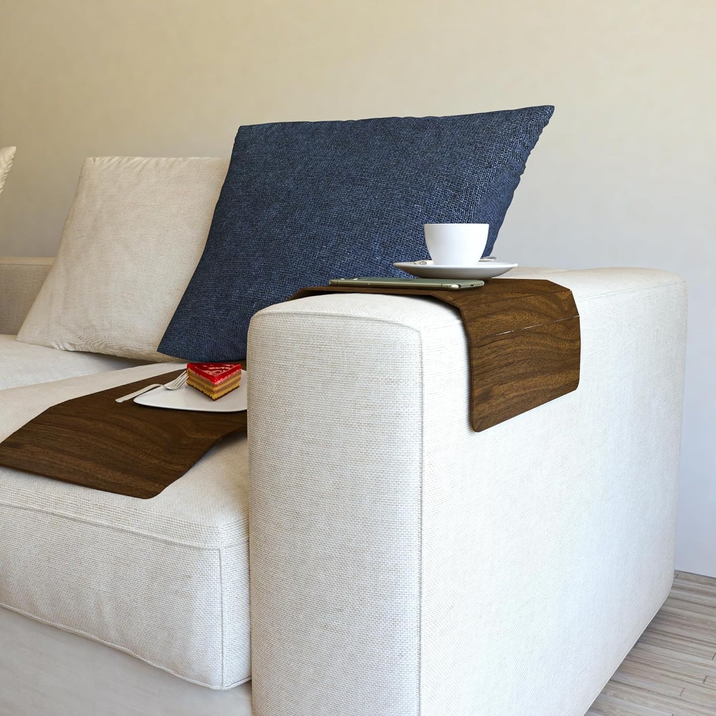 Set of 2 Wooden Sofa Tray, Armrest Tray Table for Couch, Foldable, Flexible Sofa Tray with 15.8" x 11", Snacks, Remote Control or Phone Holder | Rose