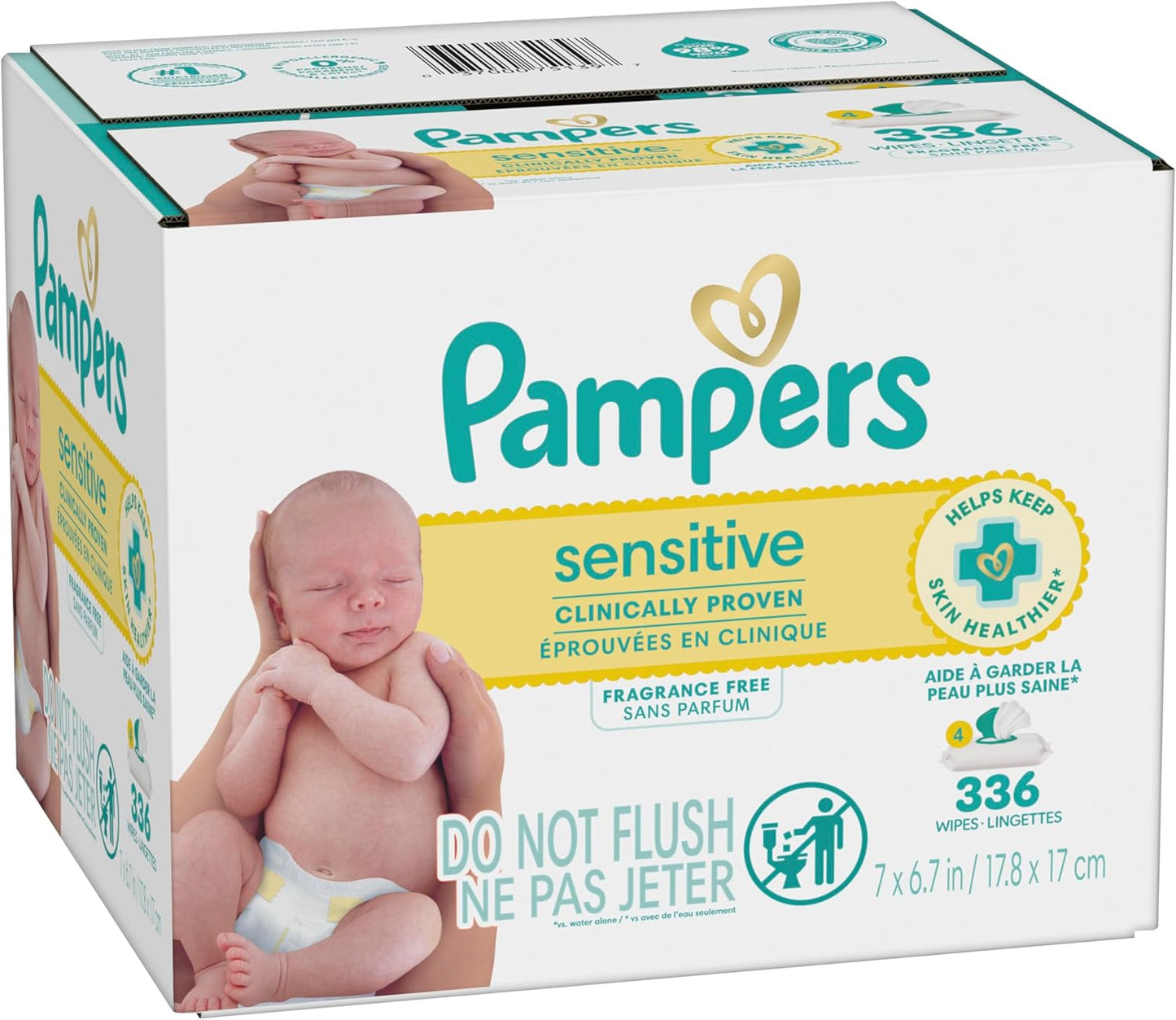 Pampers Baby Wipes Sensitive, Water Based Hypoallergenic and Unscented 504 Total (6 Flip-Top Packs)