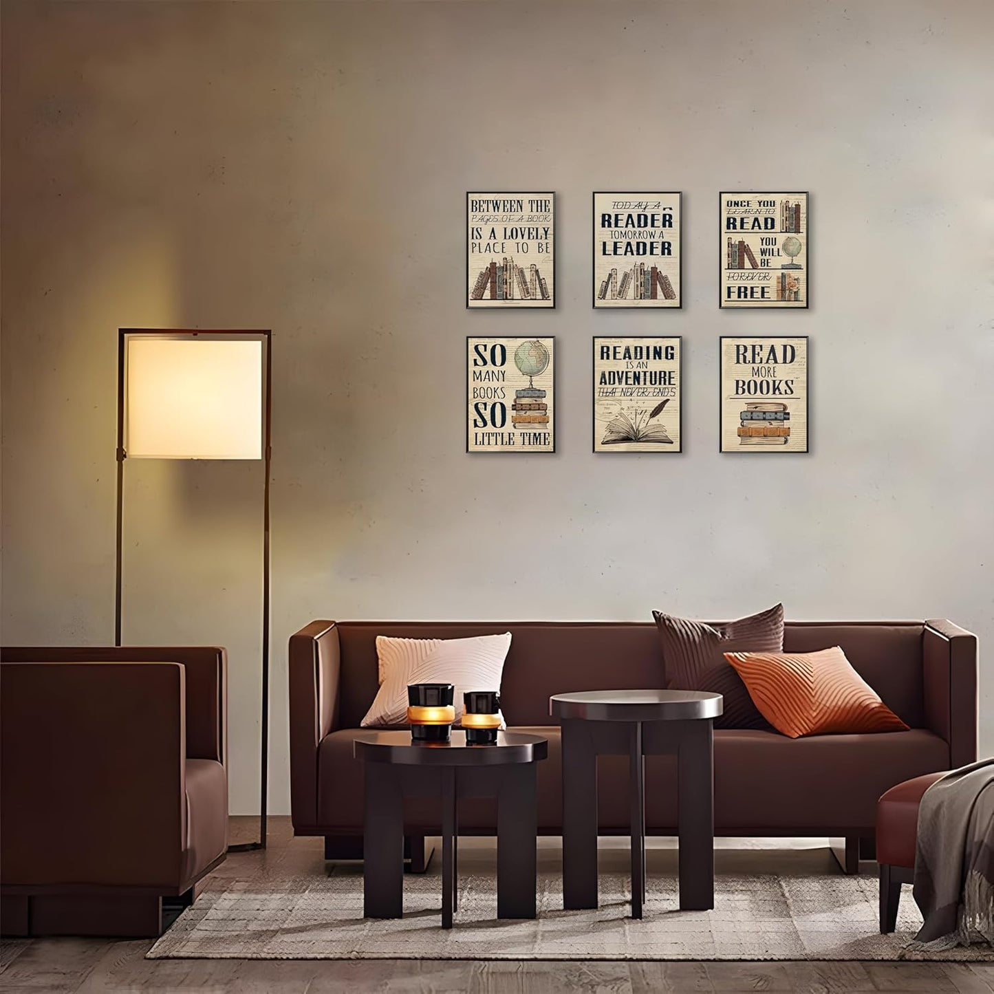6 Piece Vintage Reading Quote Wall Art Prints, Retro Book Lover Canvas Posters with Inspirational Library Quotes, Rustic Literary Artwork for Classroom Study Office Living Room Home Decor 8x10 inch Unframed