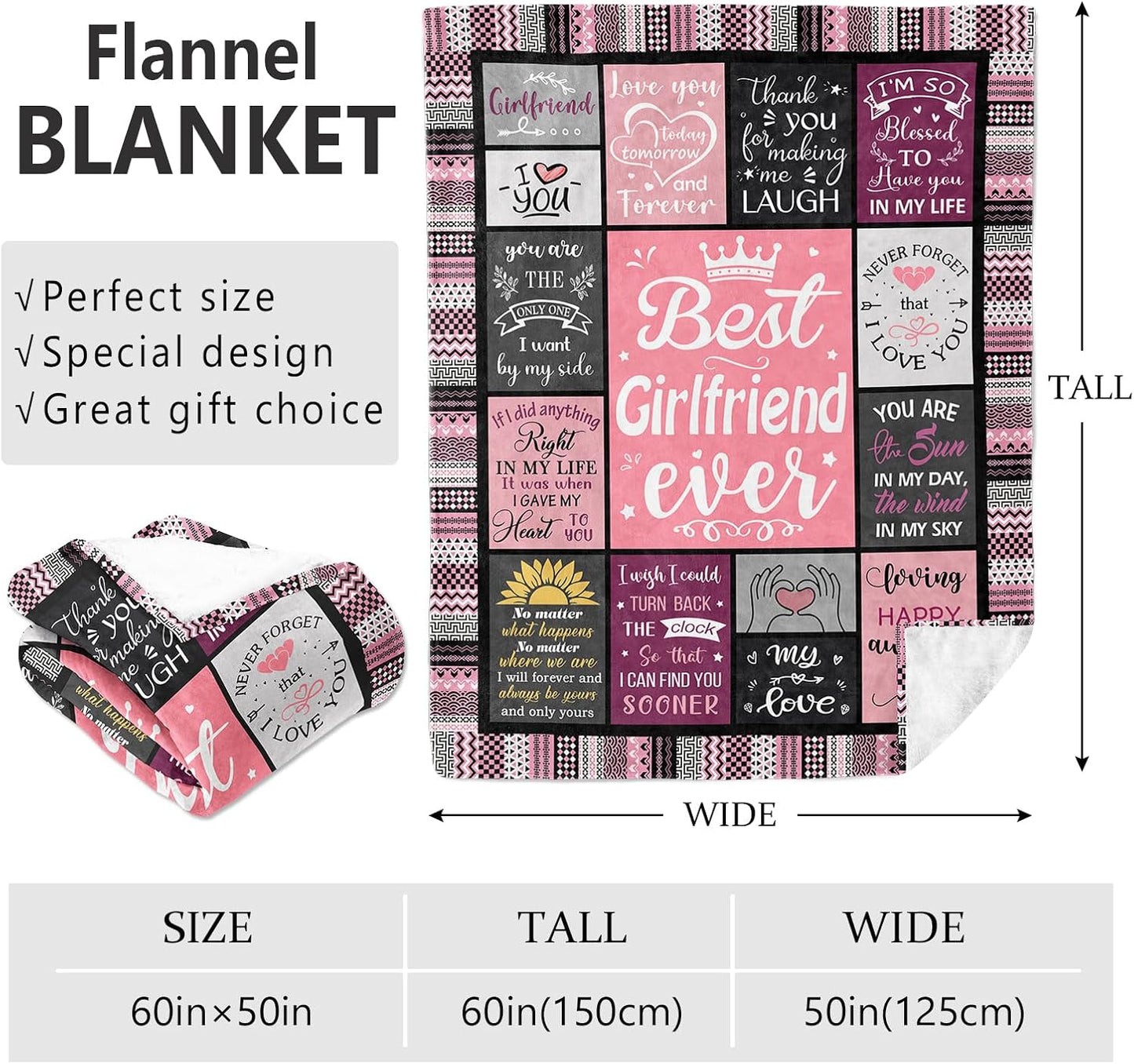 Gifts for Girlfriend Blanket 60"x50", Girlfriend Birthday Gifts for Women, Gift for Girlfriends Unique, Cute Birthday Christmas Anniversary Romantic Blanket for Girlfriends