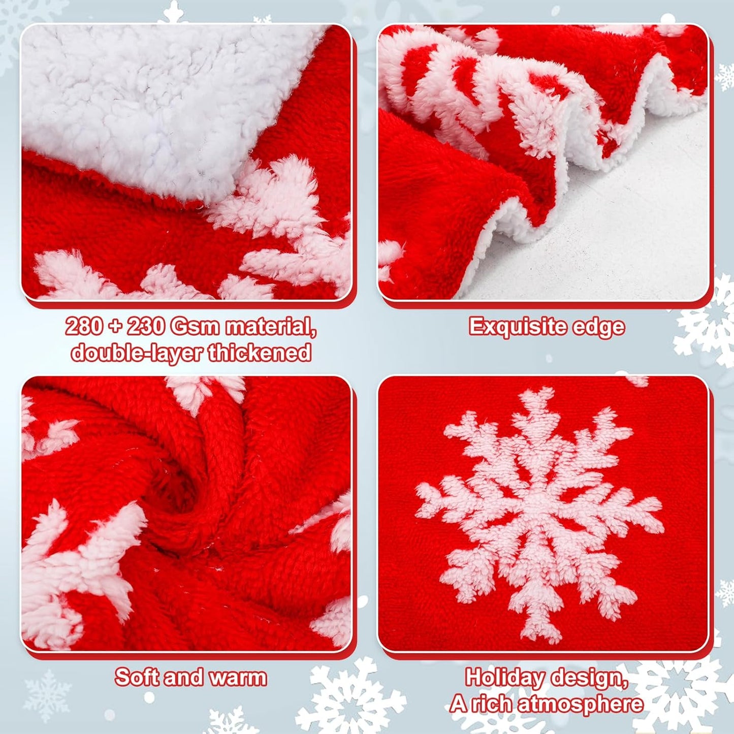 Boao 2 Pcs Red Winter Blanket 50" x 60" Soft Red Snowflake Flannel Fleece Plush Microfiber Throw Blanket for Couch Fluffy Fuzzy Winter Decor Gift for Women Men