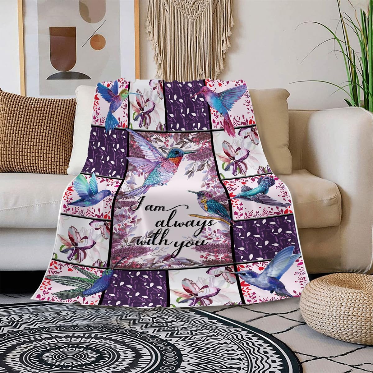 I Am Always with You Hummingbird Blankets Soft Warm Fleece Hummingbird Throw Blankets for Kids and Adults Hummingbird Gifts for Women and Girls