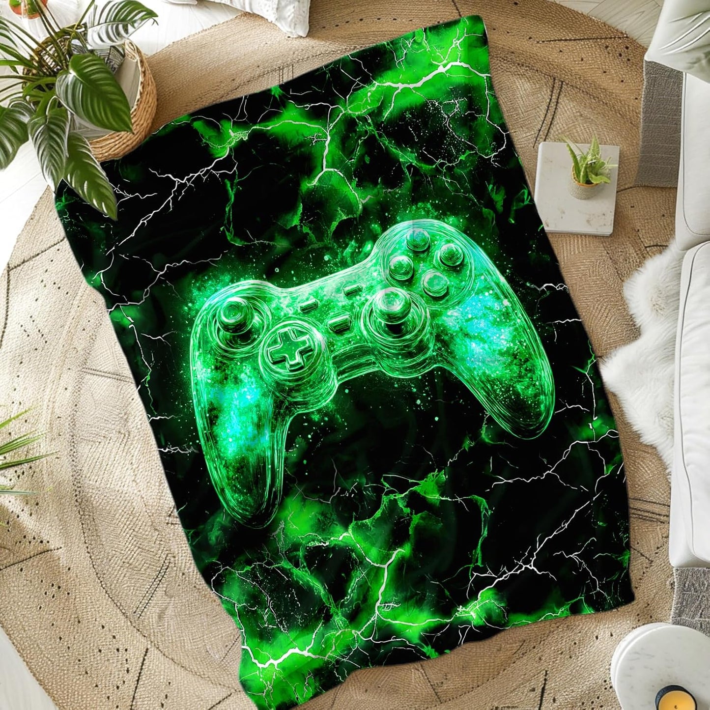 Kids Blanket for Boys Gamer Blankets for Boys 3-5 Green Gaming Throw for Gift, Cozy 50 x 40 Inches Flannel Throws for Bed Living Room Garden Camping