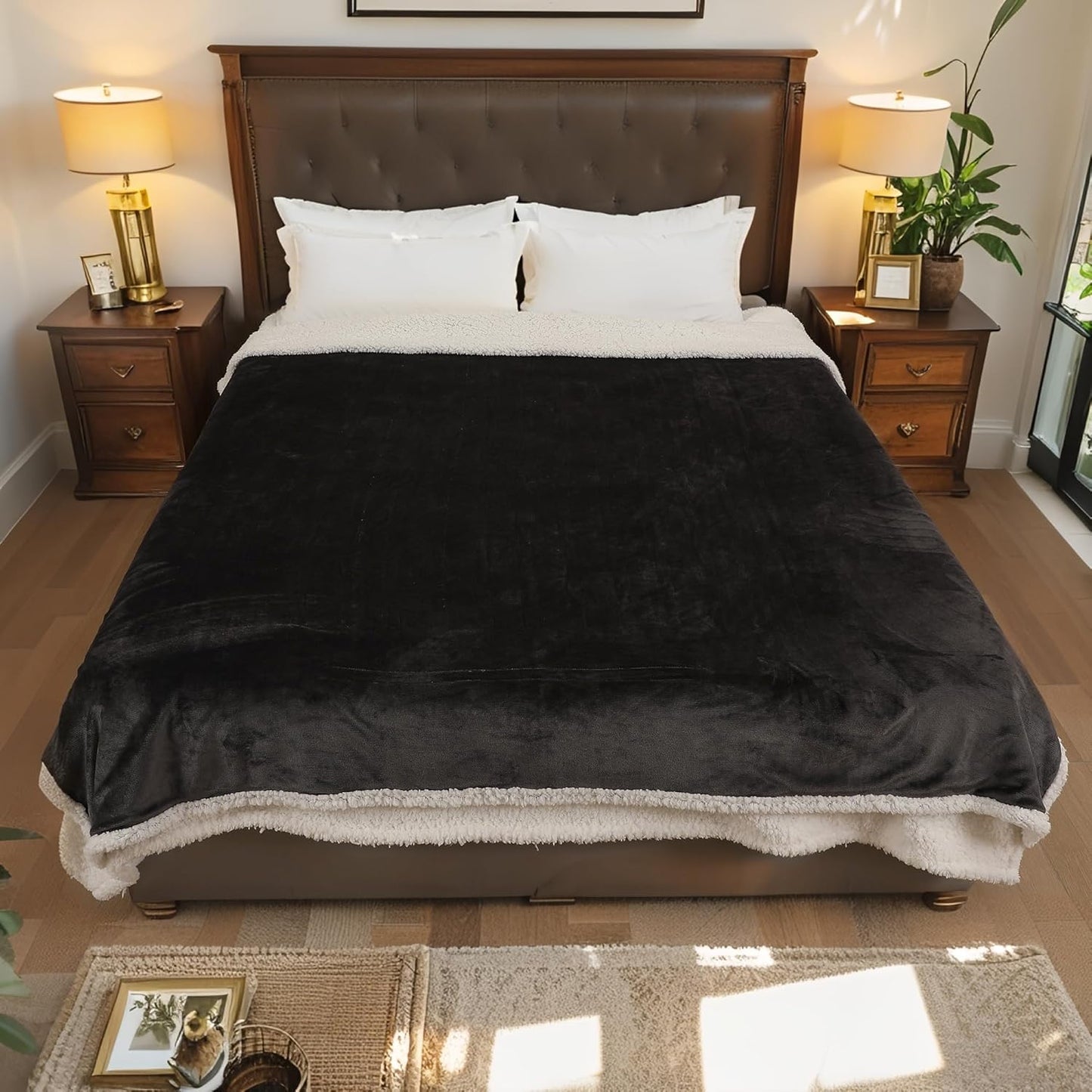 Electric Heated Blanket Throw Size 50"x60", Dual-Sided Soft Flannel & Sherpa, 4 Heat Settings with 3H Timer, Breathable Warm for Bed & Couch, Machine Washable, Dark Grey