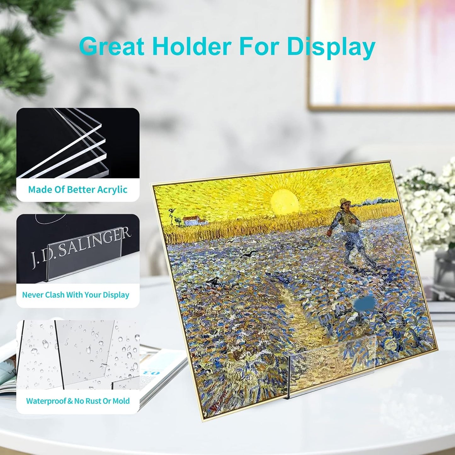 Boloyo Acrylic Book Stand with Ledge,6PC 6 Inch Clear Acrylic Display Easel Transparent Display Stand Holder Tablet Holder for Displaying Books,Magazine,Plate,Pictures,Artworks, CDs