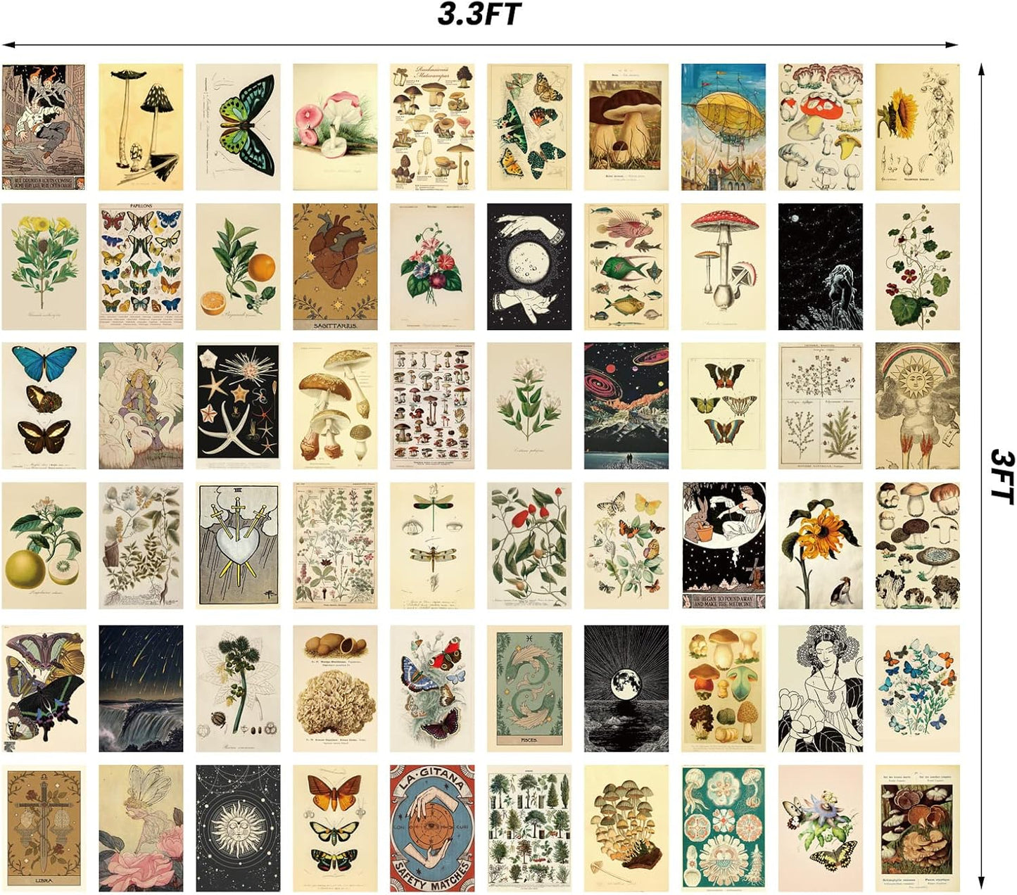Containlol 60 Pcs Vintage Wall Collage Kit Maximalist Paintings Art Prints Botanical Illustration Tarot Aesthetic Vintage Prints Cards Photo Wall Collection Aesthetic Collage Dorm Bedroom Decor