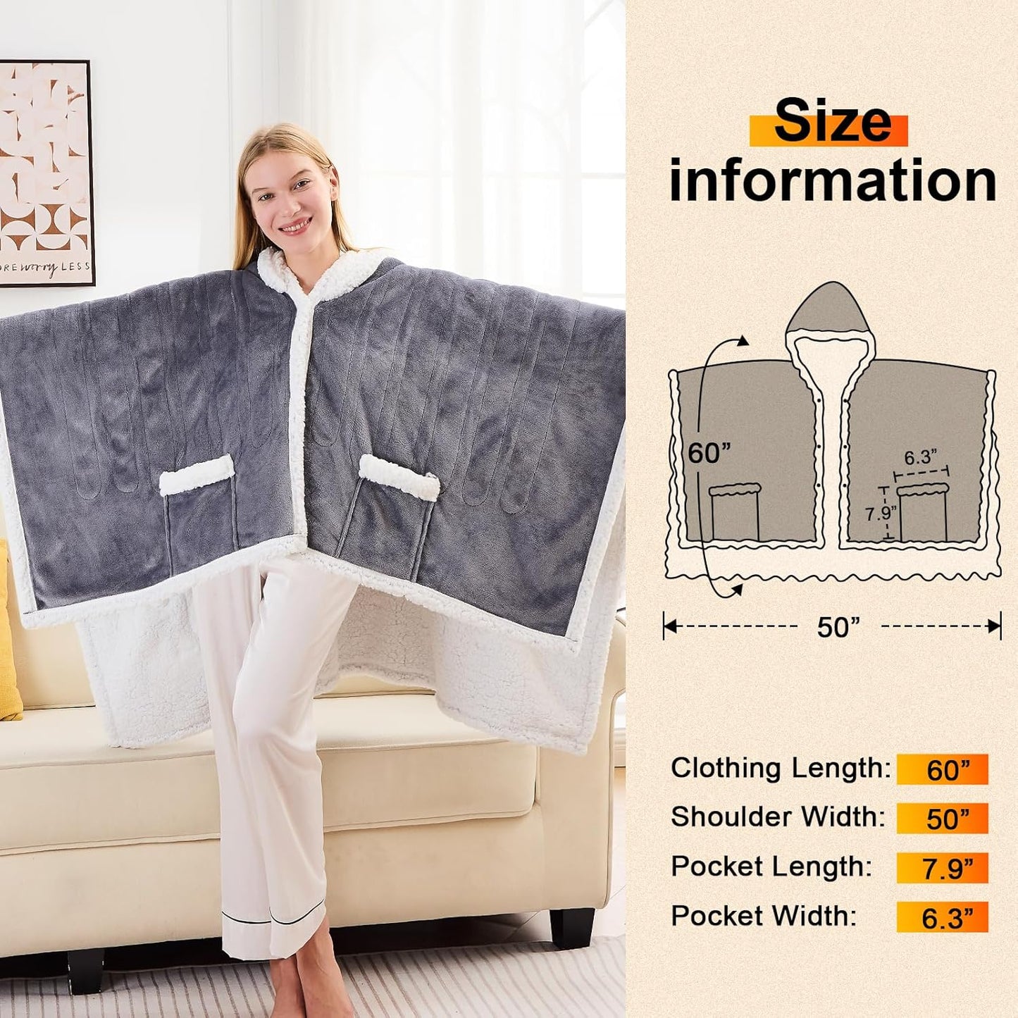 greenoak Wearable Heated Throw Blanket Electric Shawl - Heated Robe Poncho Blanket Hoodie for Adult, Winter Gifts for Mom