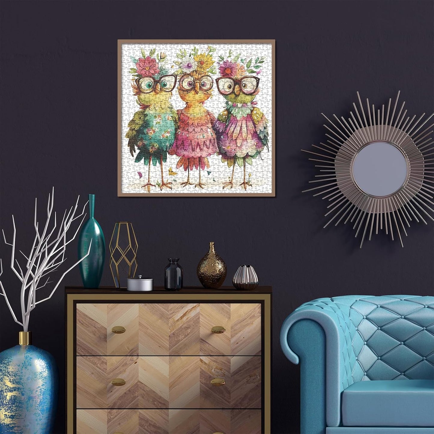 Funny Chicken Puzzles for Adults 1000 Pieces, Cute Bird Flower Jigsaw Puzzles, Beautiful Animal Art Puzzles