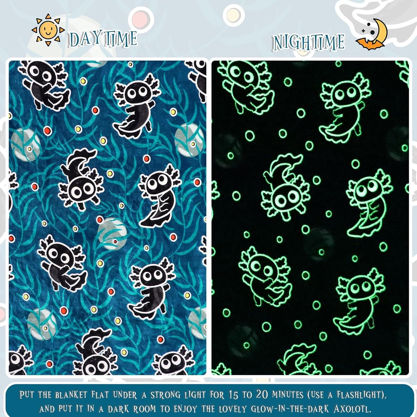 BORORO Twin Size Blanket for Bed Couch - Black Axolotl Blanket Gifts for Boys Girls Women, Blue Soft Salamander Twin Fleece Bedding Throws for Bedroom Decor 60x80 inches
