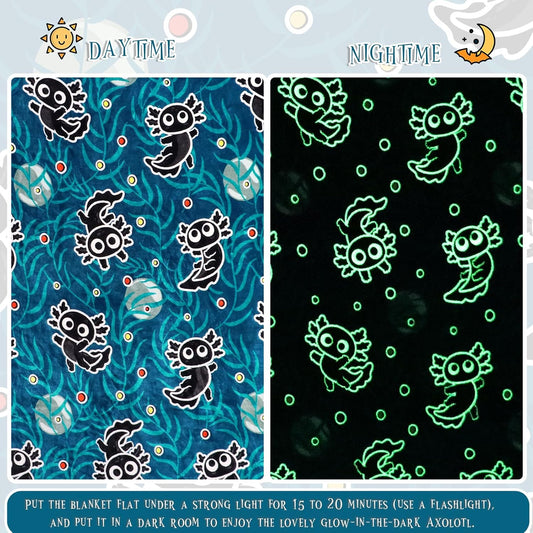 BORORO Twin Size Blanket for Bed Couch - Black Axolotl Blanket Gifts for Boys Girls Women, Blue Soft Salamander Twin Fleece Bedding Throws for Bedroom Decor 60x80 inches