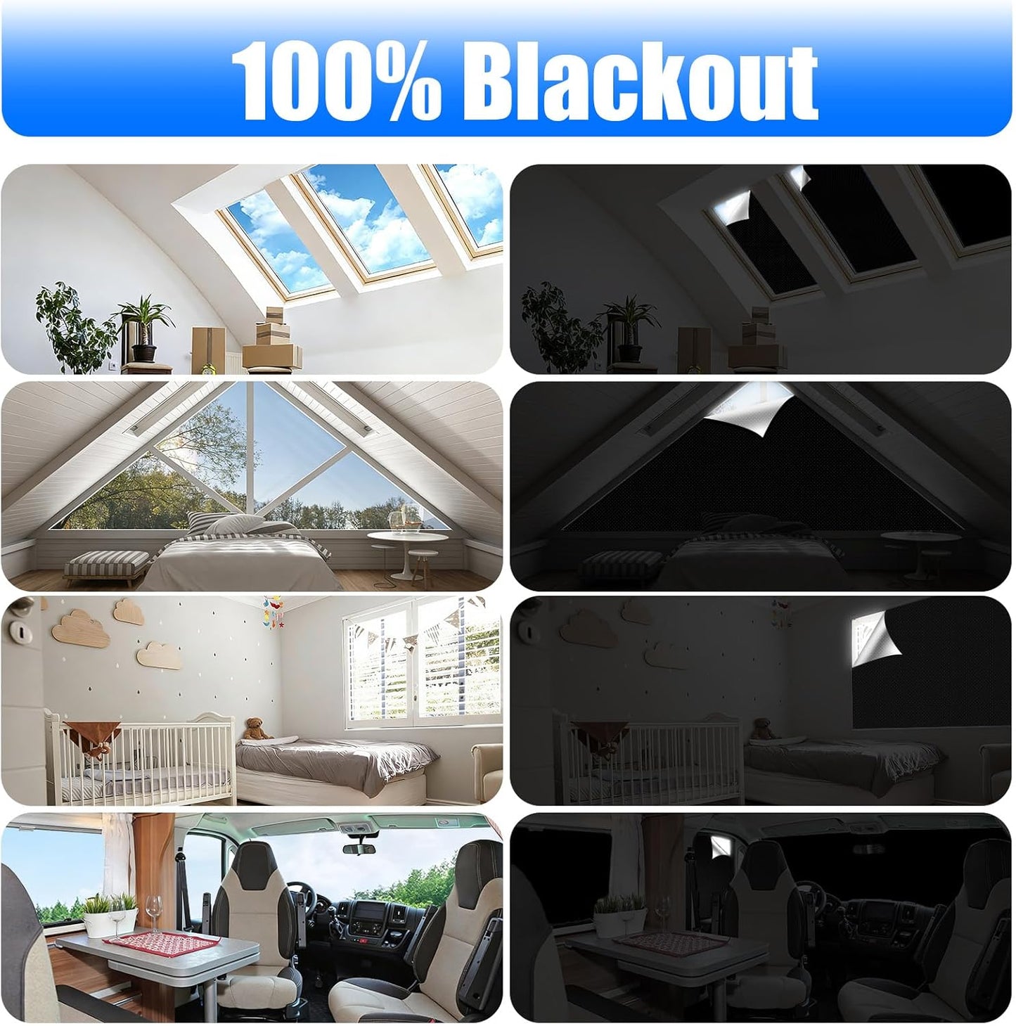 Blackout Blinds 118" x 57", 100% Blackout Curtains for Window, 420D No Drill Portable Black Out Shades Film for Bedroom, Nursery Black Out Blinds for Baby Temporary, 12 Hook and Loop Tapes