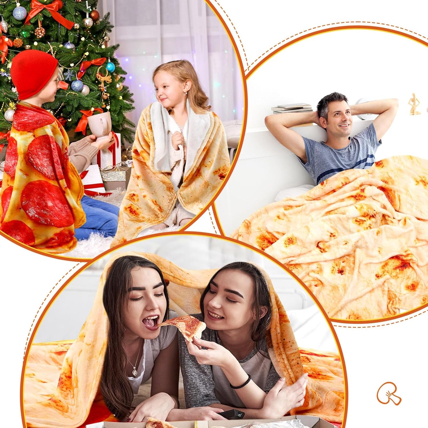 2 Pcs Burritos Pizza Blankets White Elephant Funny Gifts 1 Tortilla Blanket 1 Pizza Throw Blanket 230 GSM Realistic Novelty Flannel Round Sausage Blankets for Adult(71 Inches)