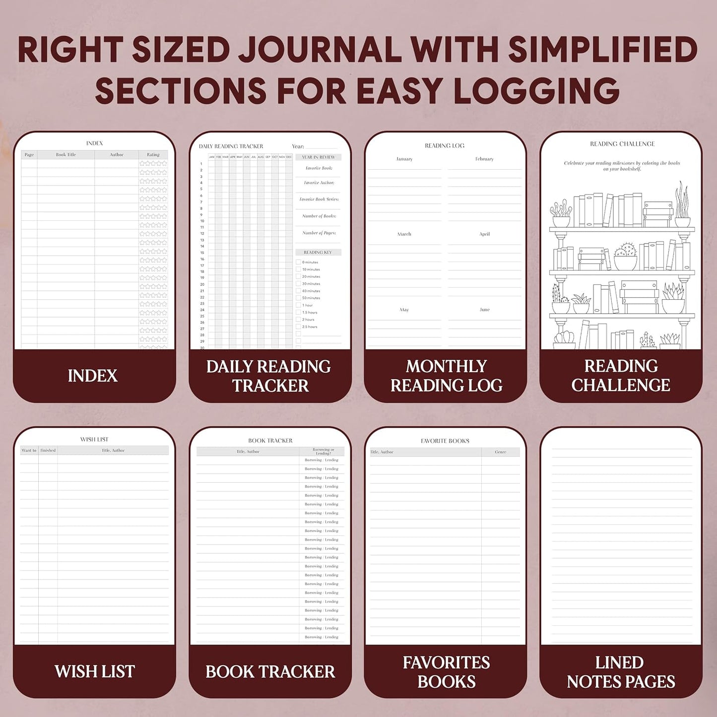 Decorably 75 Reviews Gold Foiled Reading Journals for Book Tracking with Stickers, 90 Sheets 6x8.5in with Pages: Index, Daily Tracker, Log, Wish List, Review, and Favorites