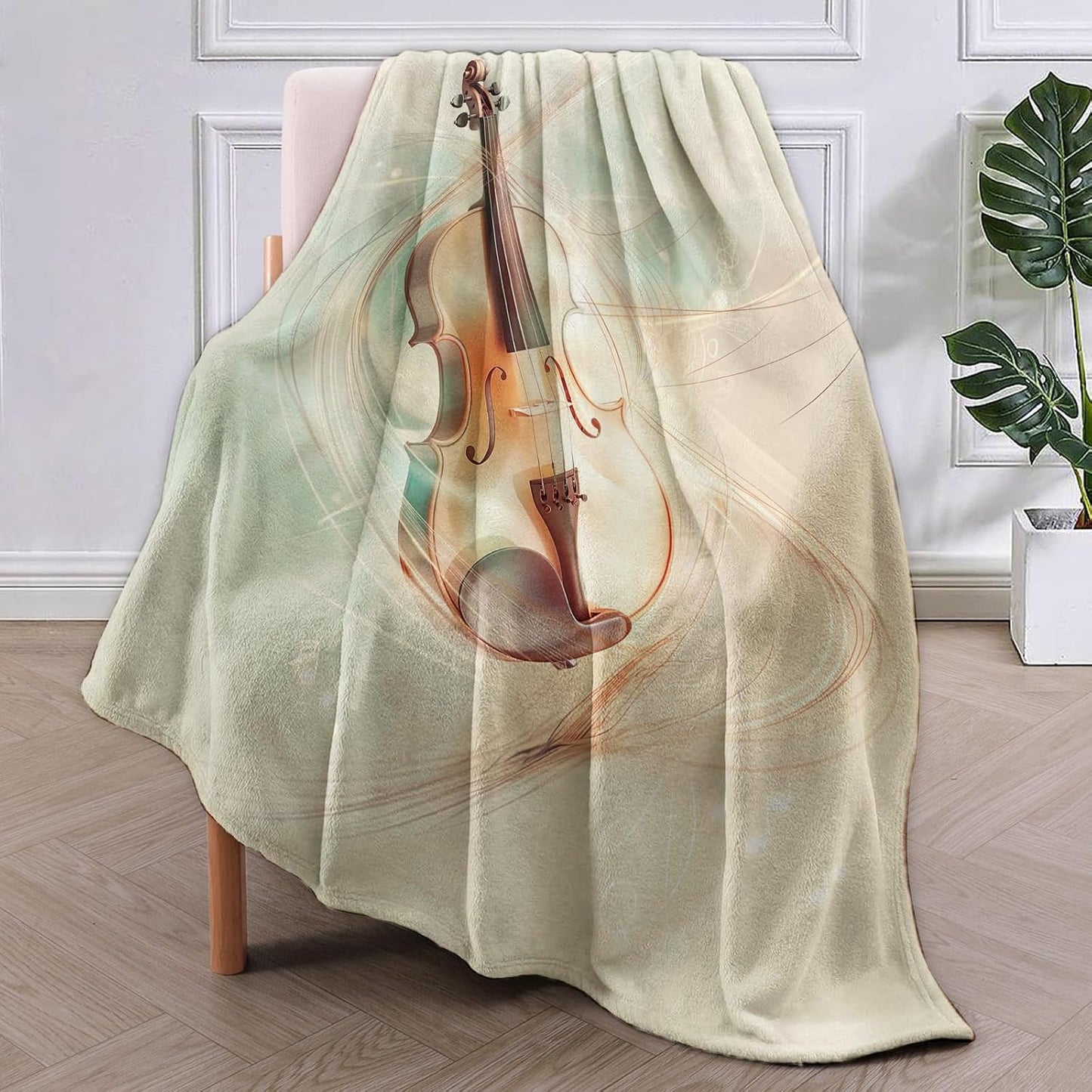 Vintage Violin Flannel Blanket,Music-Themed Soft Lightweight Throw Blankets Gifts for Women Girls,50" x 60" Perfect for Couch Bed Home Travel Decor