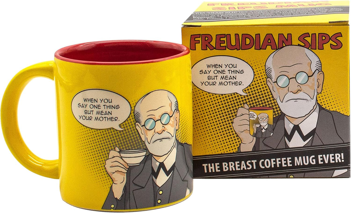 The Unemployed Philosophers Guild Freudian Sips Coffee Mug - Drink Your Coffee and Undo Years of Repression, Comes in a Fun Gift Box, 12oz