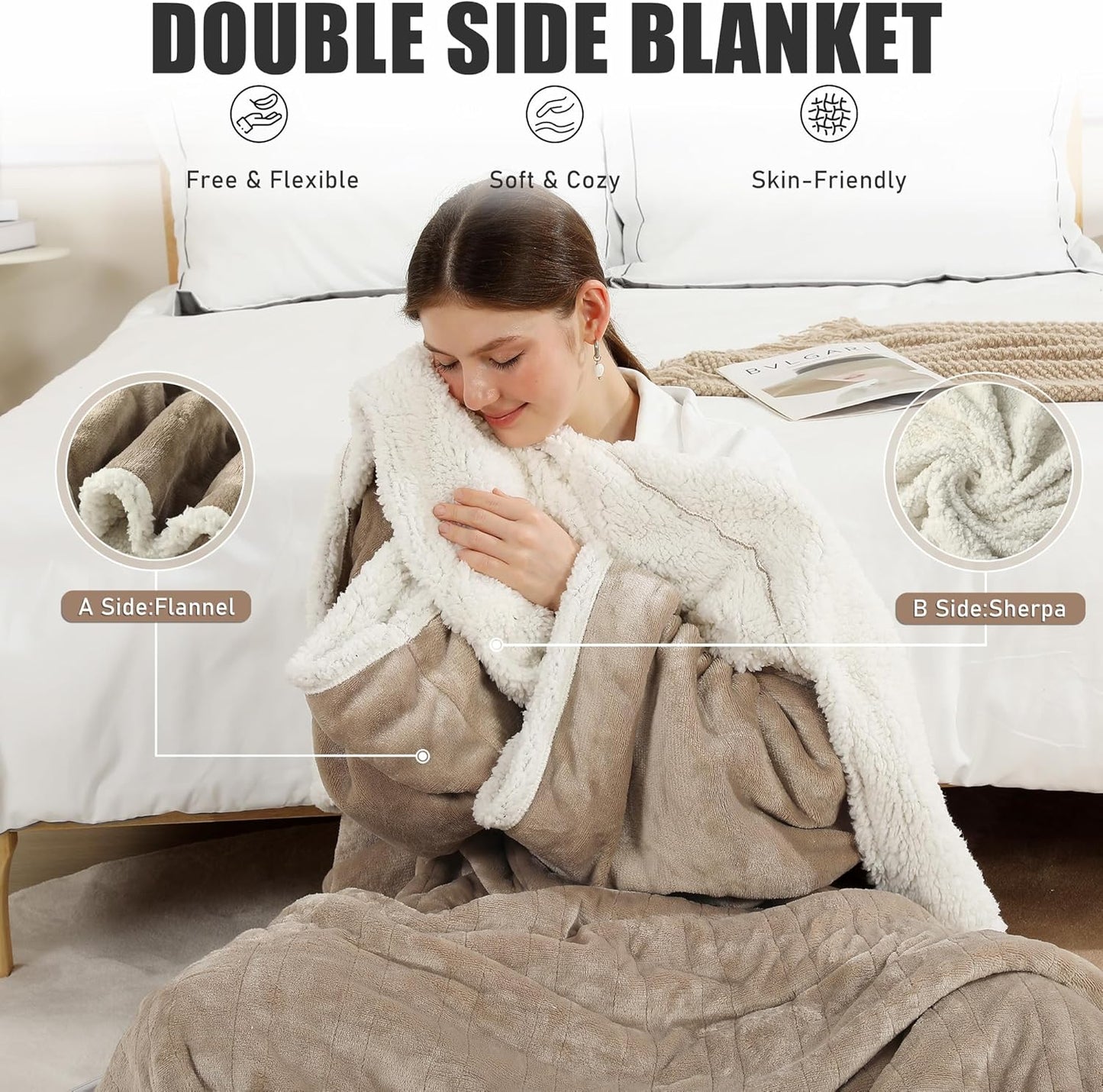 Electric Snuggle Throw Blankets with Foot Pocket, Wearable Heated Throw with Sleeves & Hood, 6 Heat Levels & 1-4H Timer, Full Body Warmth, The Perfect Warming Gift for Women & Men, Camel
