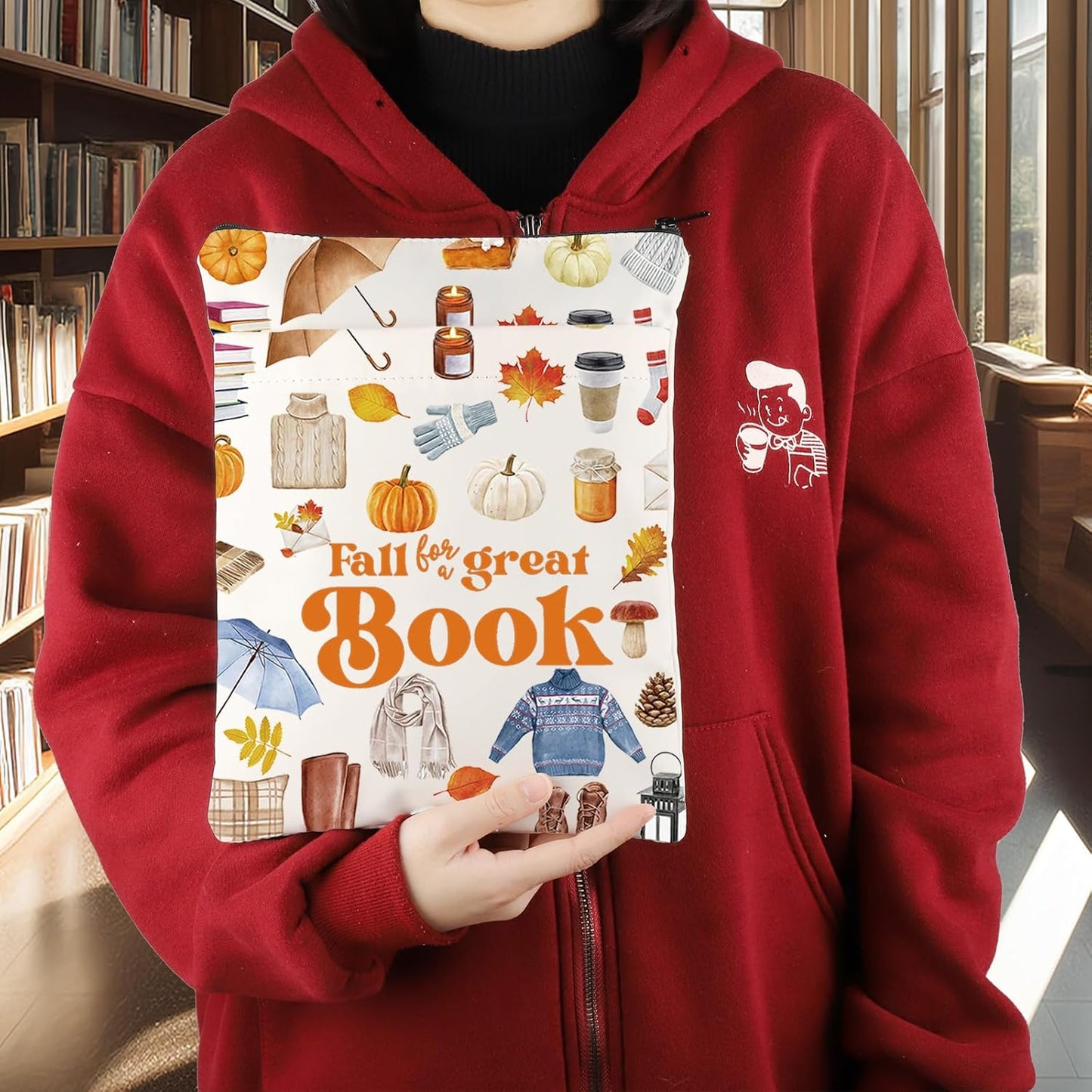 KEYCHIN Fall Book Club Book Sleeve Autumn Teacher Gifts Fall For A Great Book Book Covers Bookish Gifts Librarian Book Protector (Fall Great Book)