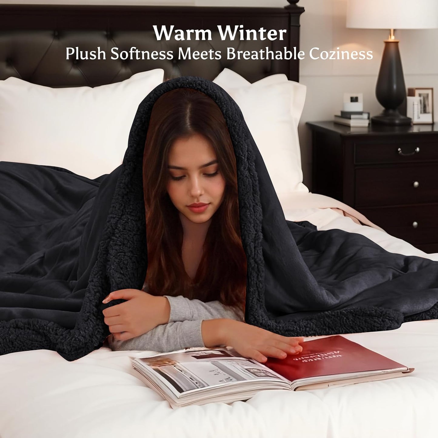 Electric Heated Blanket Full Size 72" x 84" - 5 Heat Settings & 10H Auto-Off, Microplush Flannel & Sherpa Lining, Machine Washable, Overheat Protection, Ideal Gifts for Home/Bedroom/Sofa, Black