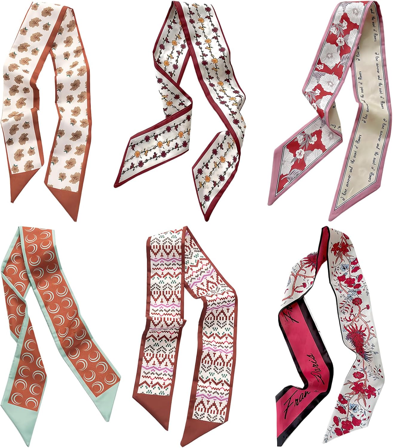 GoldenLife Fashion Scarves for Women, Multifunctional Boho Scarves Headbands Satin Scarf for Bag Hair Accessories (6 Pack)