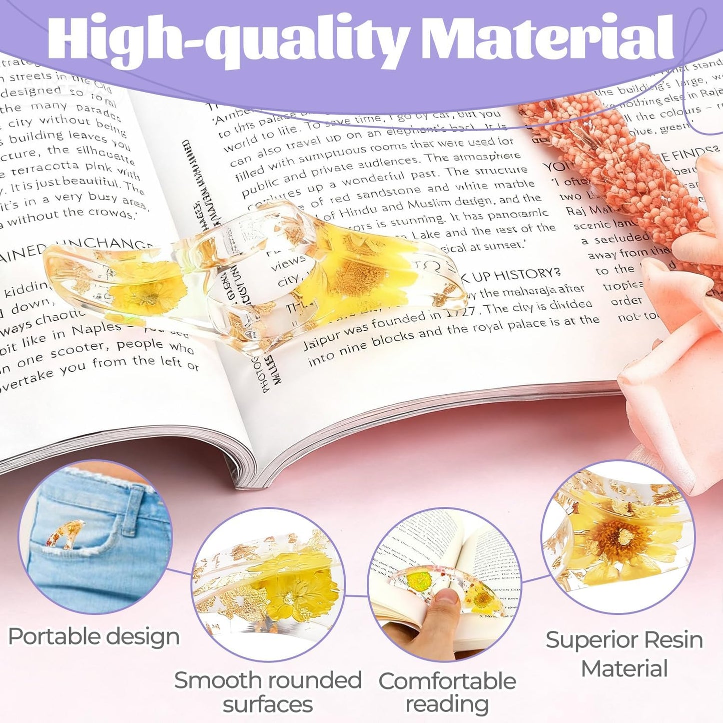 Thumb Book Page Holder 2PCS, Handmade Dried Flower Bookmark, Book Accessories for Reading Lovers, Unique Gifts for Book Lovers Teachers Students