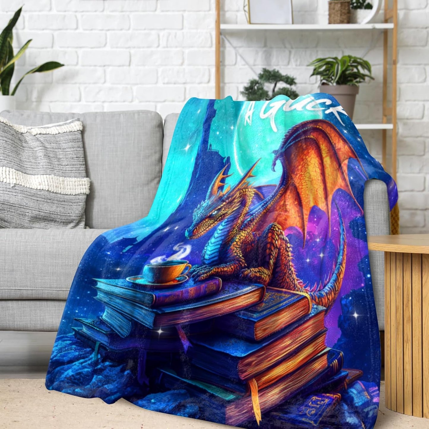 Moonlit Dragon Throw Blanket for Fantasy Lovers - 50x60 Inch Soft & Humorous Fleece with I Don't Five A Guck Design, Cozy Blanket for Couch, Gaming Chairs, Reading Nooks, and Bed Relaxation