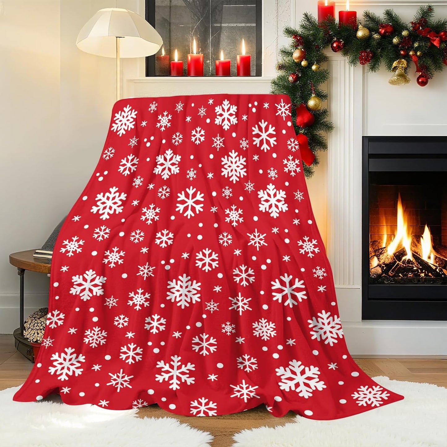 Christmas Throw Blanket - Ultra Soft Flannel Holiday Blankets for Couch & Bed, 50x40 Inch Cozy Lightweight Warm Blanket for Adults Kids, Machine Washable with Snowflake