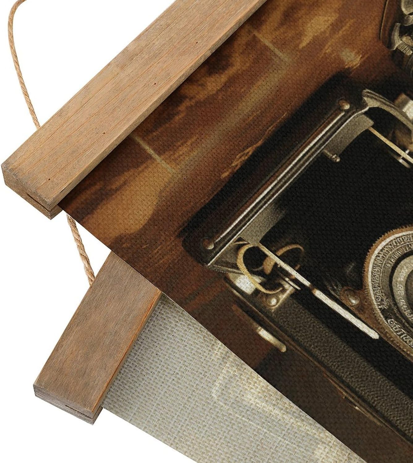 Vintage Old Camera Poster with Wooden Frame Personalized Linen Hanging Scroll Painting Rustic Wall Hanging Illustrative Modern Artwork Decor for Home Living Room Bedroom Office