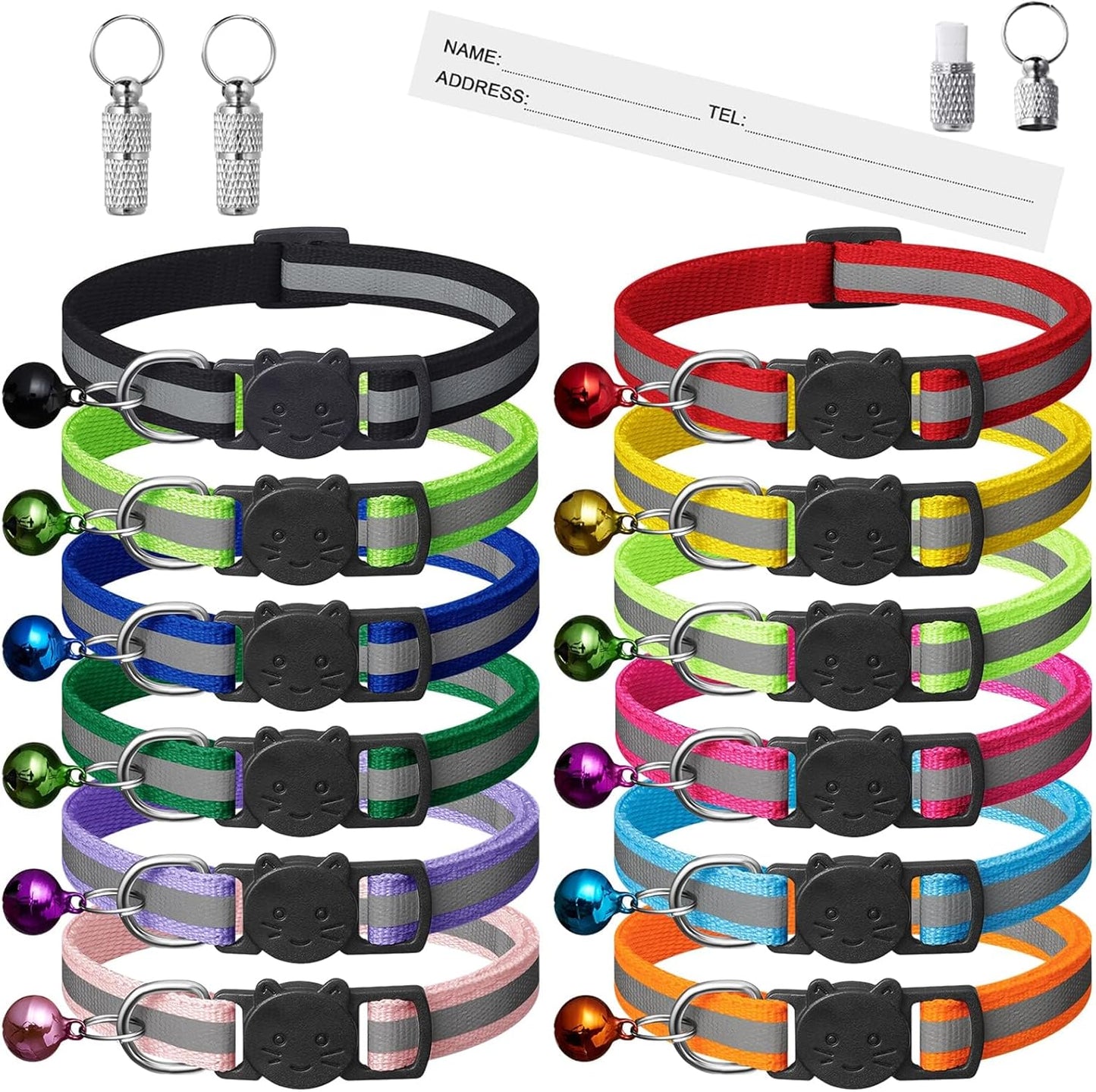 12 Pack Reflective-Breakaway Cat Collars with Bells,Safety Buckle Kitten Collar, with Name Tag, Adjustable,Ideal for Girl Cats Male Cats,Pet Supplies,Stuff,Accessories(12 Colors & 2 ID Tags)
