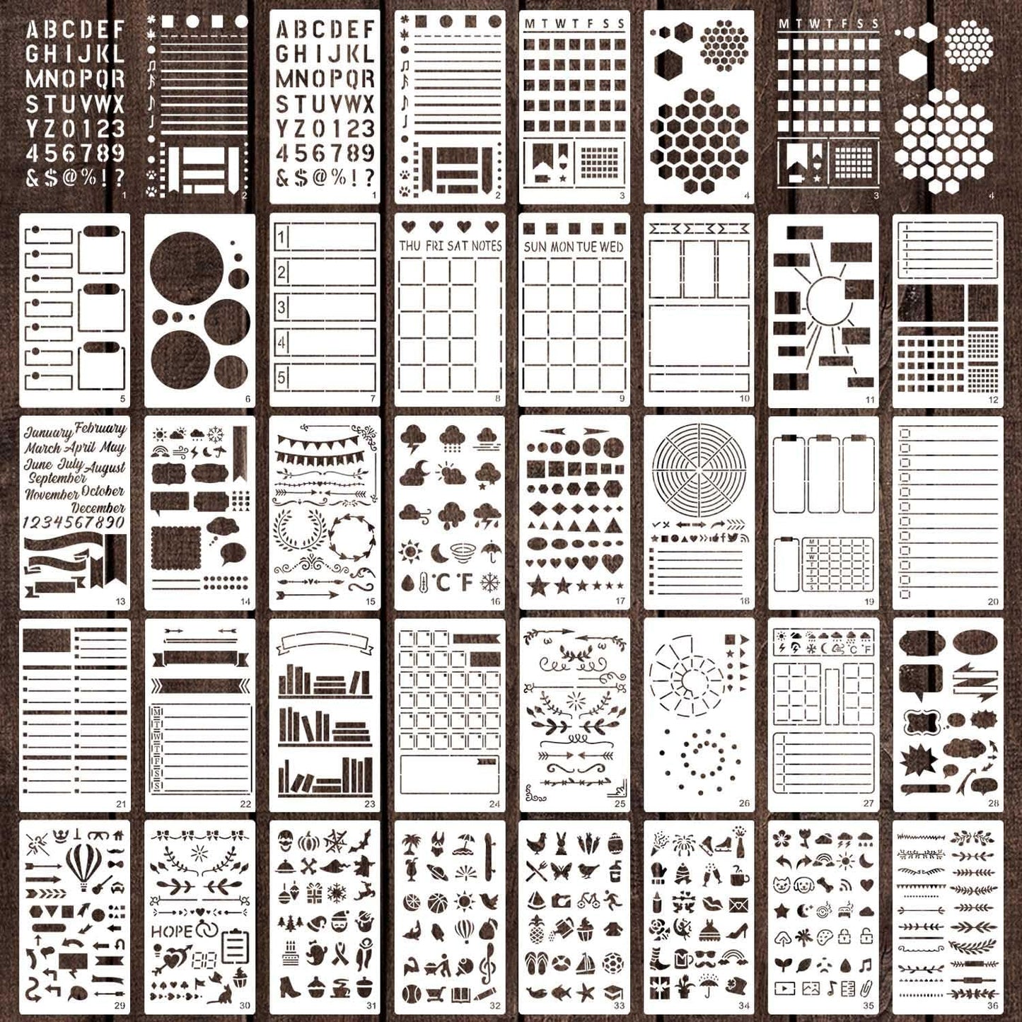 36 Pieces Journal Stencils for Bullet Dot Journaling Notebook Scrapbook, 4 x 7 Inch Planner Stencil DIY Drawing Templates Accessories Supplies Kit for Planners Cards Decorations (Journal)