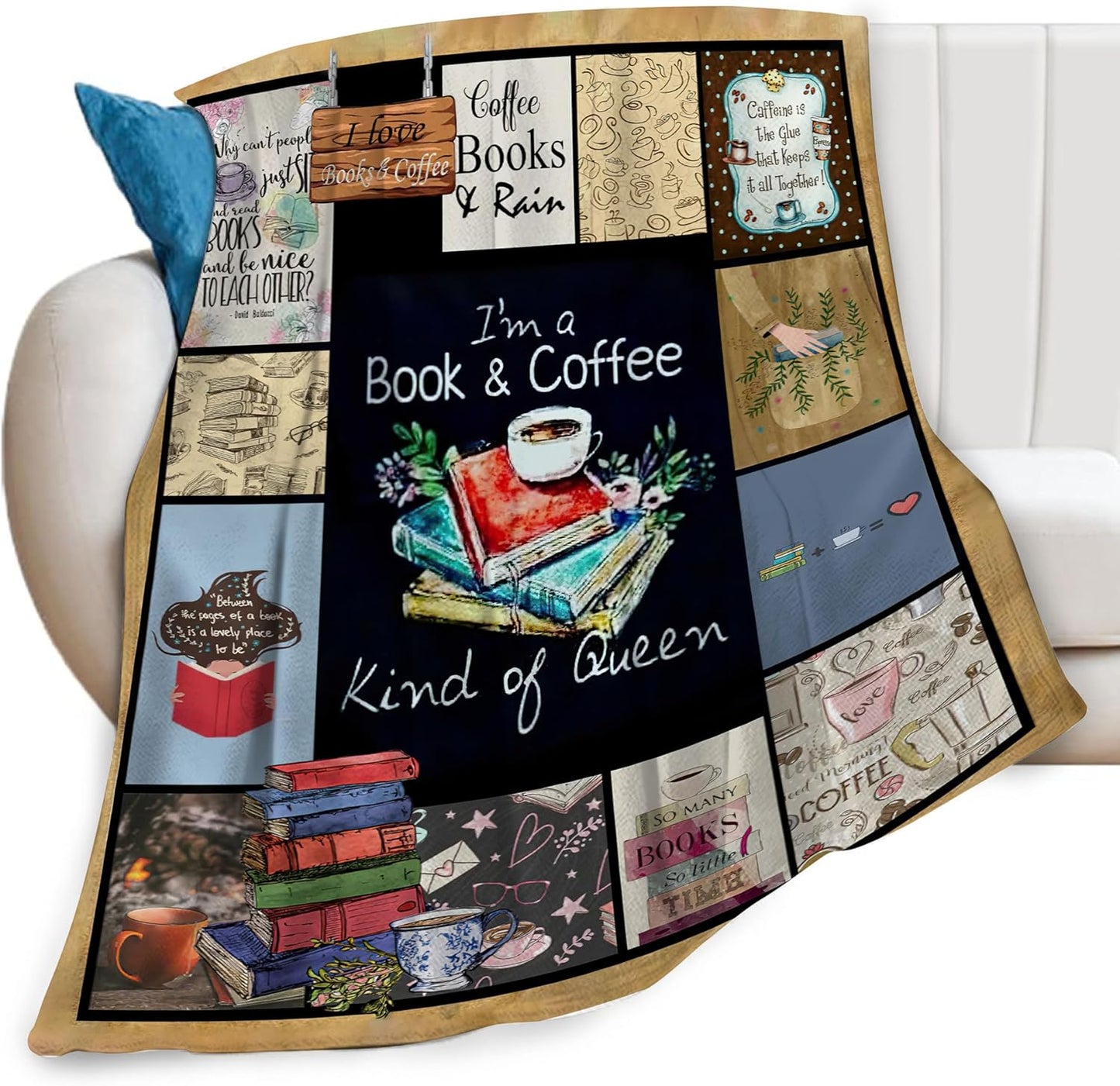 Book and Coffee Print Blanket Coffee Cup Cafe Throw Blankets for Couch Sofa Bed Stuff Decor Lightweight Soft Cozy Fleece Plush Warm Flannel Bedding Blanket Gifts for Girls Boys Kids Adults 50"x60"