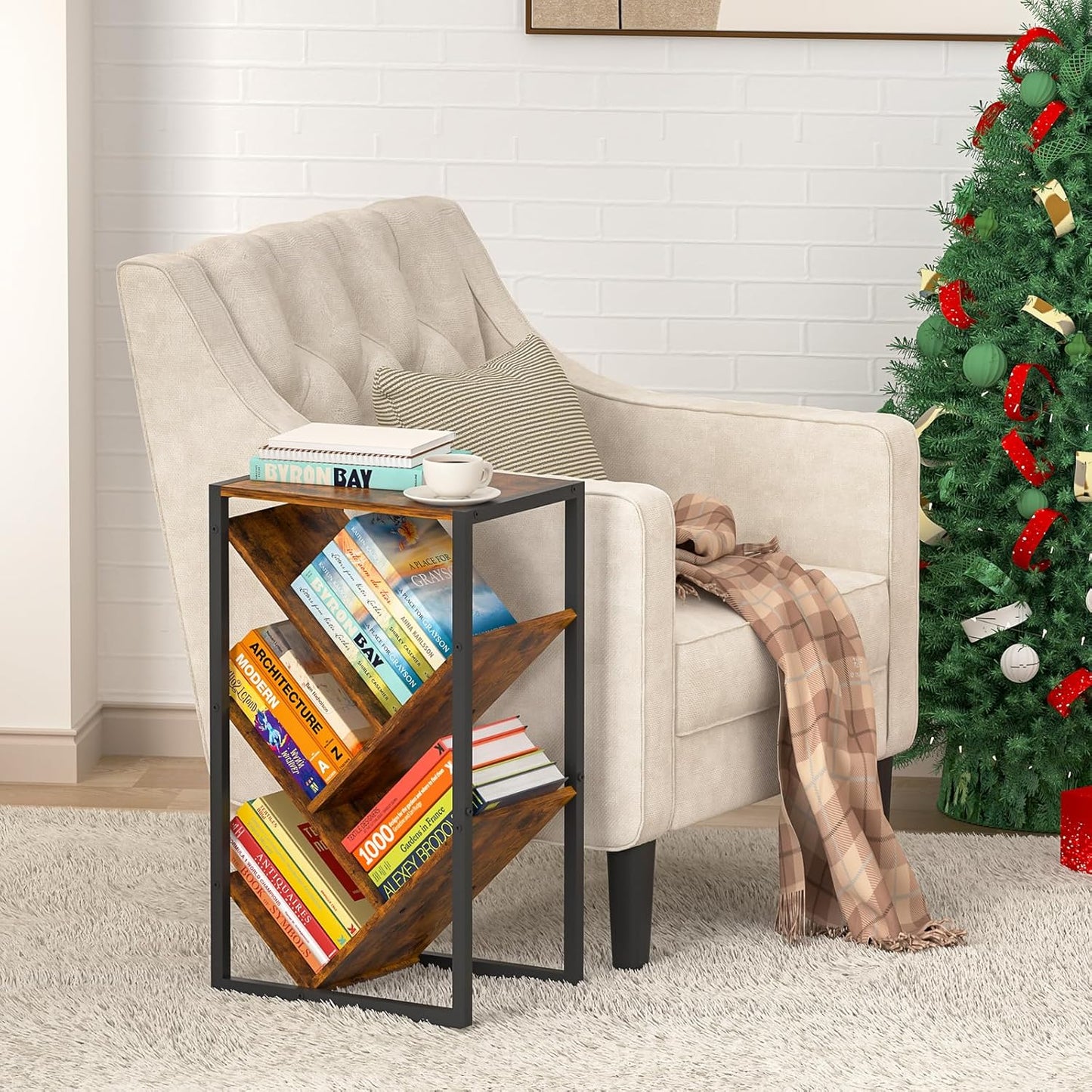 Small Bookcase - 5 Tier Tree Bookshelf with EVA Pads, Book Shelf for Small Spaces Bookshelves Wooden Book Storage Organizer Shelves for Hardcover Books Bedroom Living Room, Patent Pending