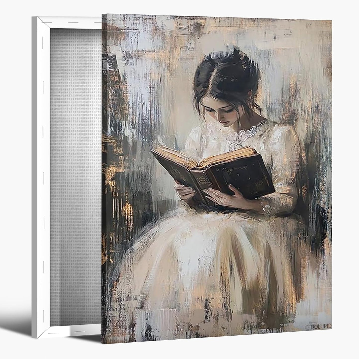 Vintage Bookish Woman Printable Wall Art Light Academia Women, Victorian Aesthetic Neutral Decor for Bathroom, Bedroom, Living Room 8x10inch, Wrapped Framed