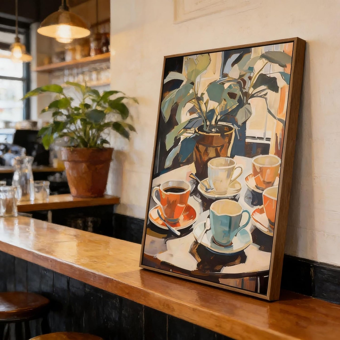 Paivovi Framed Coffee Wall Art,Vintage Cafe Aesthetic Picture,Cafe Bar Wrapped Canvas Artwork,Retro Coffee Poster Print,Modern Rustic Wall Decor for Kitchen Dining Room Ready to Hang 12x16 Inch